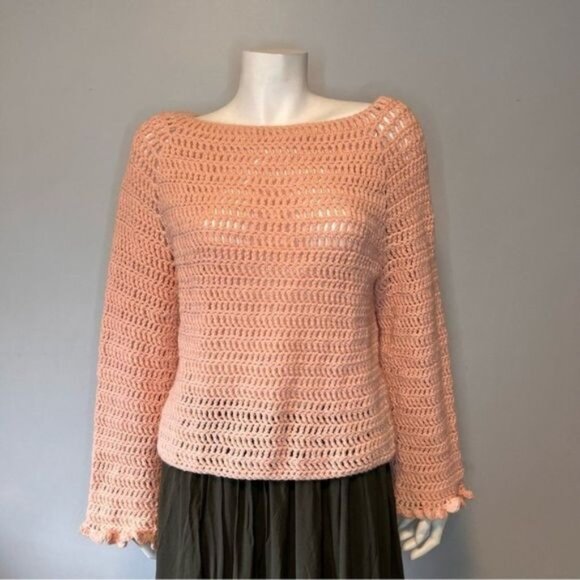 Women's Hand Knitted Lose Knit Peach Sweater Size S - Picture 1 of 8